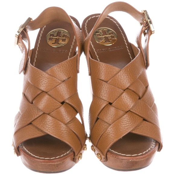 Tory Burch Jodie Wooden Block Leather Sandals - Picture 1 of 8